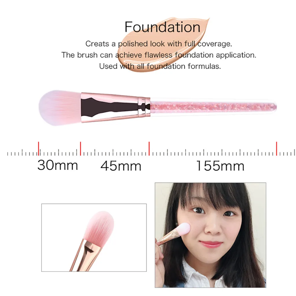 7 Pcs Gentle And Elegant Pink Crystal Makeup Brush Loose Powder Makeup Repair Concealer Eye Shadow Combination Brush Set#L20