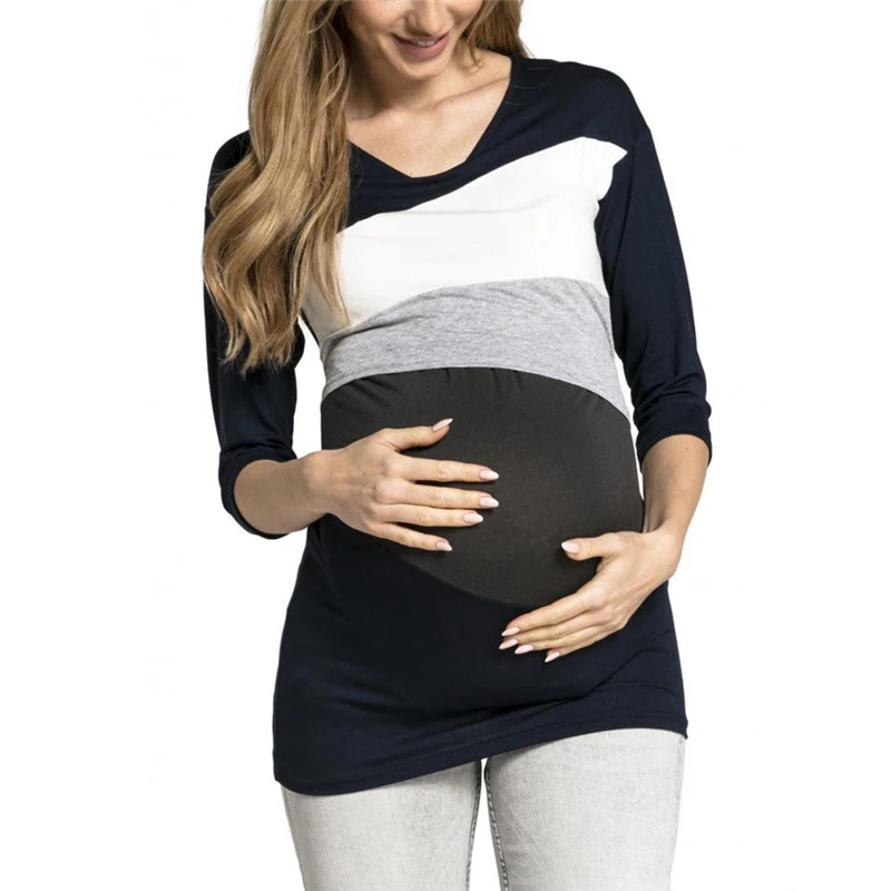 Women Maternity Clothes Breastfeeding Tops Pregnant Nursing T-shirt Blouse Patchwork Casual Tops Clothes