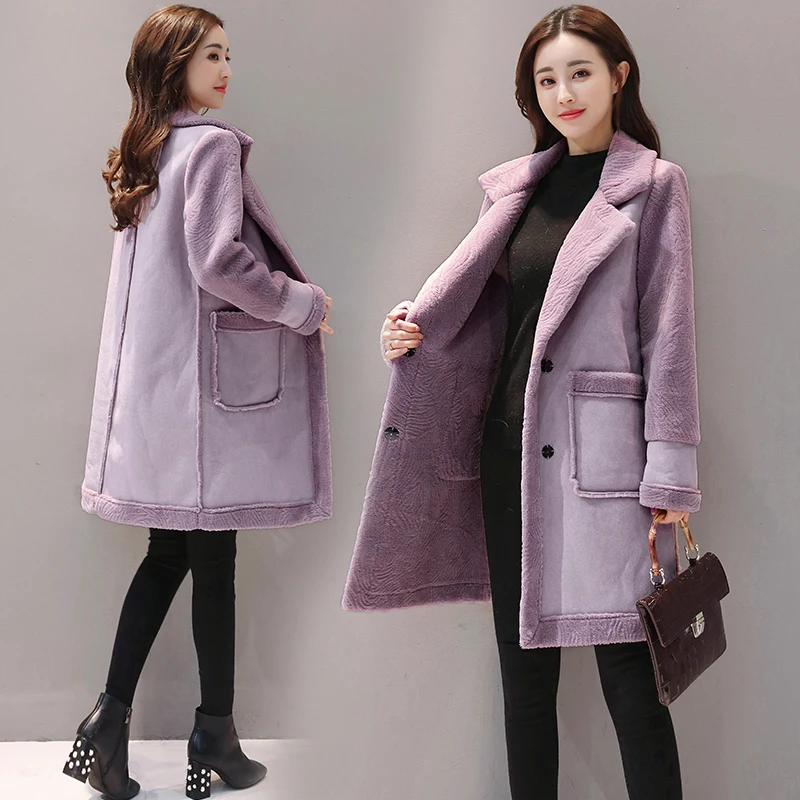 

2018Winter New Women's Suede Lambswool Velvet Thickening Women Parkas Slim Mid Long Section Warm Coats Female 2XL Outerwear Coat