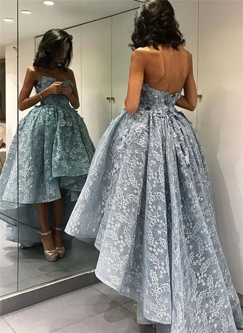 

Strapless High Low Lace Semi Formal Occasion Dresses