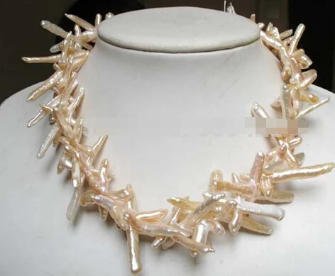 

LL<<< 1191 white pearl 35mm cross biwa pearl beads necklace