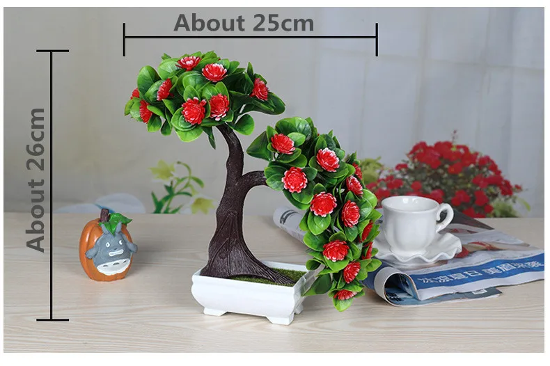 Flone Artificial Plants Flowers Fake Green Plant Welcome Pine Bonsai Simulation Plastic Flowers Wedding Home Decoration Plant (8)