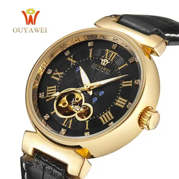 

HOT OUYAWEI Mechanical Men's Watch Skeleton wristwatch Man watches Leather Relogio Masculino Luxury Fashion Casual Wrist Watch