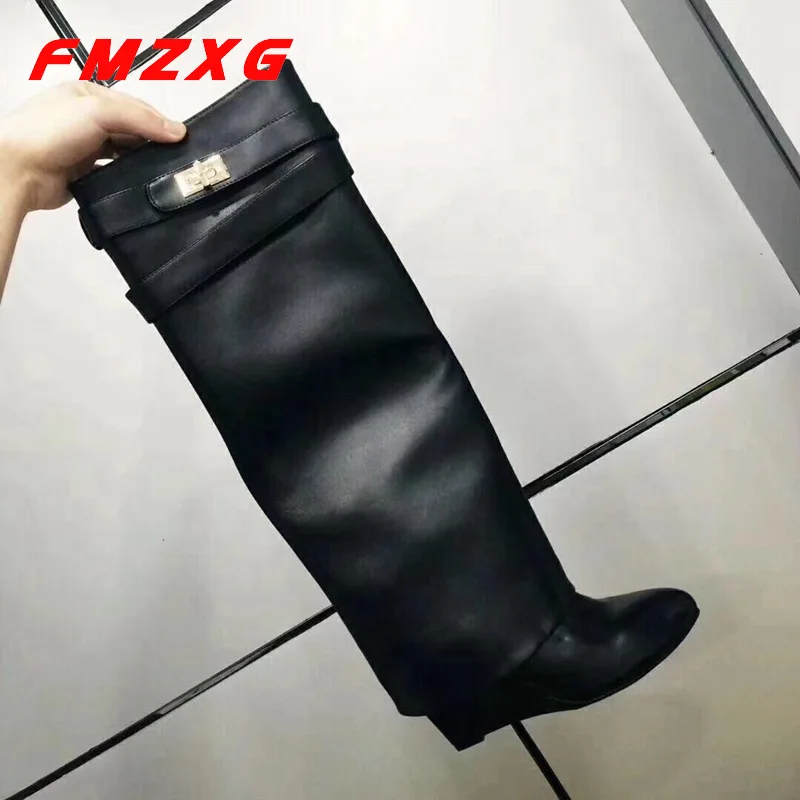 

omen Wedge High Long Chain Boots Chain Boots Sexy Shoe Winter Knee High Designer Boot High Heel Boots Genuine Leather Boot