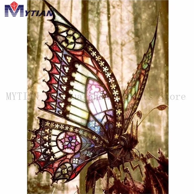 18101510 Beautiful Stained Glass Butterfly,5D Diamond Painting Art Kit,Full Square Round Drill Diamond Embroidery Home Decoration Sticker