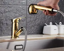 Бесплатная Доставка Вытащить кухонный кран Золото/Желтый/Никель Отделка кухня раковина Кран Смесителя кухня тщеславия кран роскошные водопроводной воды
