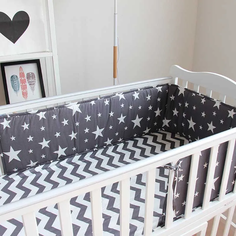 

Baby Bed Crib Bumper Cotton Washable Newborns Cradle Protector Bumpers Stars Design Soft Breathable Bedding Set 2M