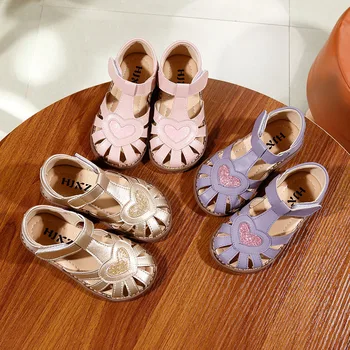 

Girls Sandals Closed Toe Princess Shoes Sweet Heart Kids Shoes Casual Beach Shoes Hollow Children School Shoes Dress Flats 25-32