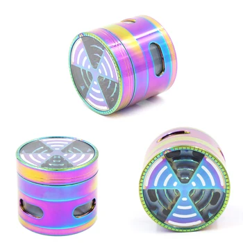 

Rainbow 4 layer smoke grinder 63mm zinc alloy bottom opening tobacco grinder ice blue cigarette machine free shipping