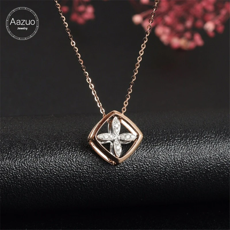 

Aazuo Real Diamonds 100% 18K Rose Gold White Gold Square Cross Free Pendent Necklace gifted for Women Wedding Link Chain Au750