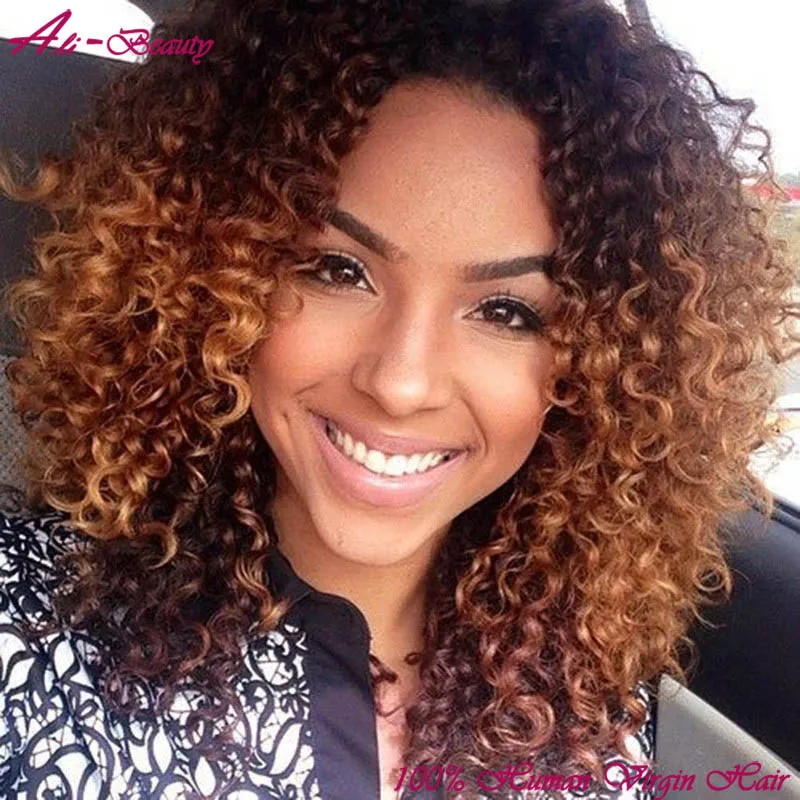 

8A Ombre Curly Hair Weave Bundles Afro Kinky Curly Virgin Hair Ombre Blonde Human Hair Extensions Ombre Brazilian Hair Deep Wave