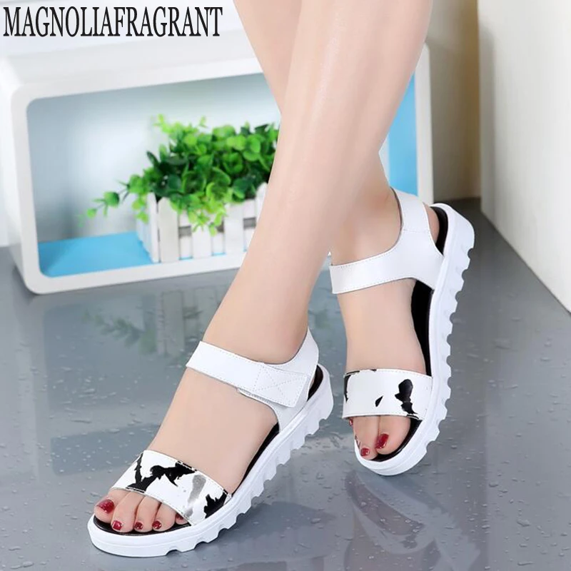 

NEW Summer Women Sandals Platform Wedges Sandals Leather Swing Peep Toe Casual Shoes Women Walk Shoes Flats Size DD005