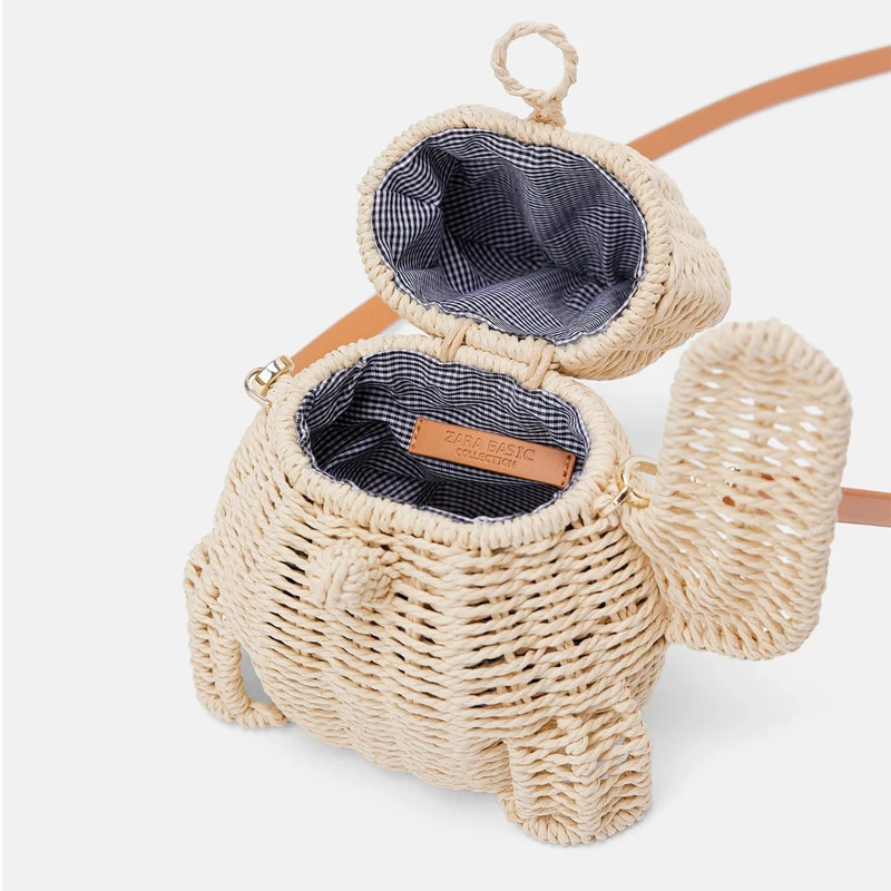 Women Summer Rattan Beach Bag Adjustable Vintage Raffia Cat Mini Crossbody Bag Simple Weave Tote Handbags Bohemia Shoulder Bag