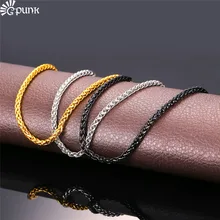 Hiphop Style Men Wheat Chain Necklace 2016 Men Jewelry 3mm Women Necklace Stainless Steel Chain yellow Gold Plated N2163G