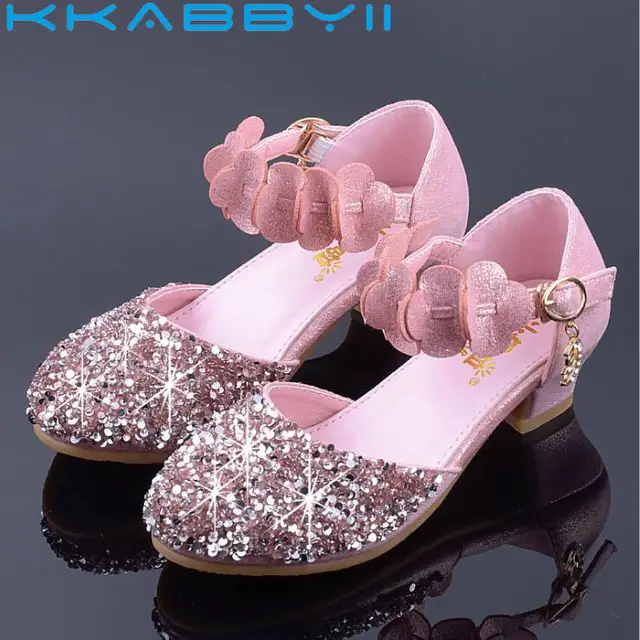 Buy Princess Kids Leather Shoes For Girls Flower Casual Glitter Children High