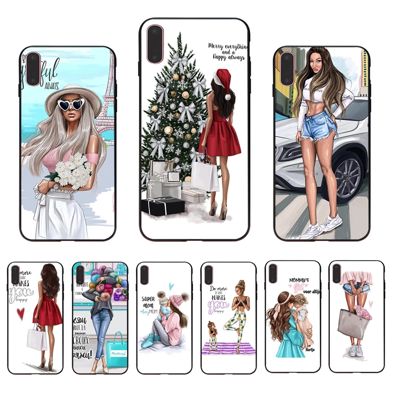 

IMIDO Beautiful lovely Baby Mom Girl Queen Soft Transparent phone case For iPhone XSmax XR XS X 7/8/6s/6plus 5 5S se 6 7 8 shell