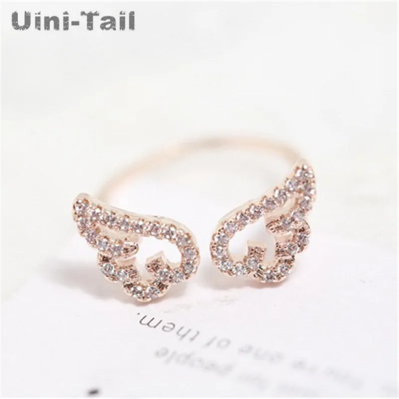 

Uini-Tail hot new 925 sterling silver Korean micro-inlaid angel wing wings open ring adjustable fashion trend jewelry GN376