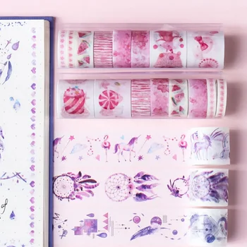 

8Pcs/set Colorful Cute Ocean Whale Plant Paper Masking Tape Japanese Stationery Kawaii Scrapbooking Adhesive Tape Sticker