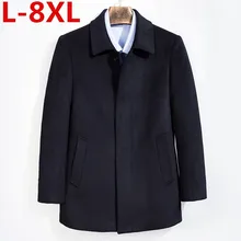 8XL 7XL 6XL, мужское кашемировое пальто среднего возраста, мужской шерстяной Тренч с отложным воротником, однобортная шерстяная Верхняя одежда на осень и зиму