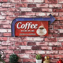 NOOLIM LED Sign Vintage Cafe Shop luz de neón decorativa decoración del hogar placa de Metal para pared Retro café Placa de café decoración de pared