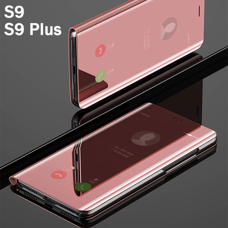 

Flip Smart Mirror Phone Cover,case,For Samsung galaxy S9 Plus S 9 S9Plus Hard Leather Clear View glitter Rose Gold Back Cases