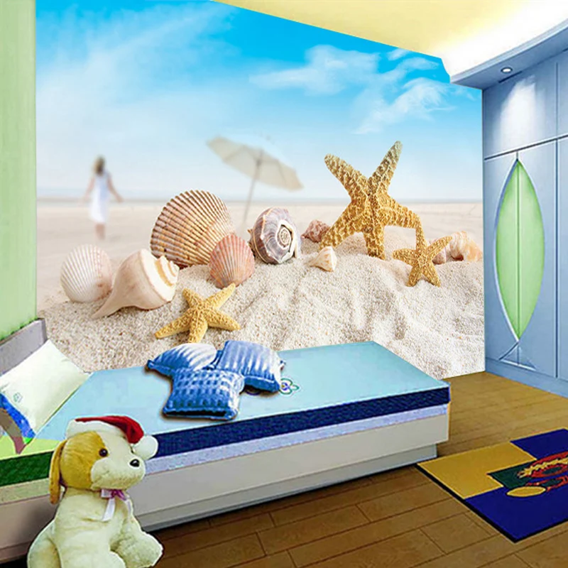 Cartoon children's room Mediterranean shells papel de parede 3d tv background wall paper wallpaper for walls 3 d papier peint