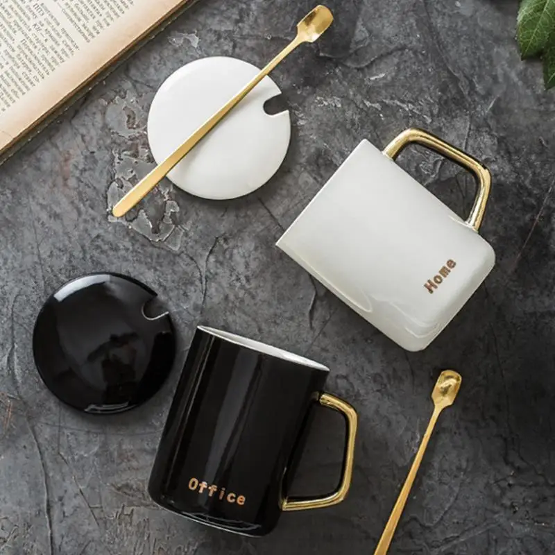 400ml Capacity Creative Gold Handle Classical Coffee Mug with Lid and Spoonin Mugs from Home 400ml Capacity Creative Gold Handle Classical Coffee Mug with Lid and Spoonin Mugs from Home