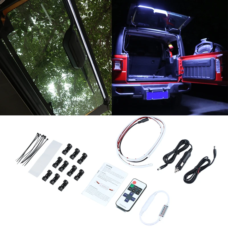 Задний стеклянный дверной подъемник, светодиодный светильник для Jeep Wrangler JL+ задний багажник, светодиодный свет, полосы, автомобильные аксессуары