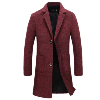 

2018 Winter High Quality Business Casual Slim Fits Long Trench Coat / Men Turn-down Collar Single Breasted Woolen Cloth Coat