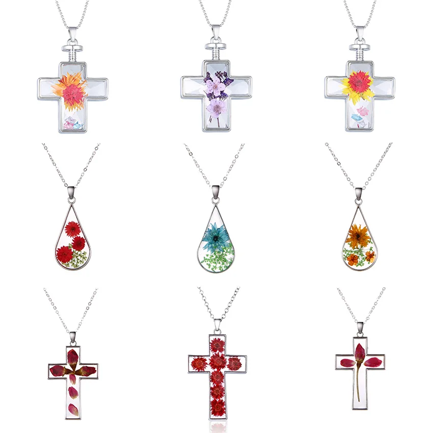 

Rinhoo Hot Fashion Dried Flowers Glass Pendant Necklace Female Silver Long Chain Necklace for Women Girls Charm Jewelry Gift