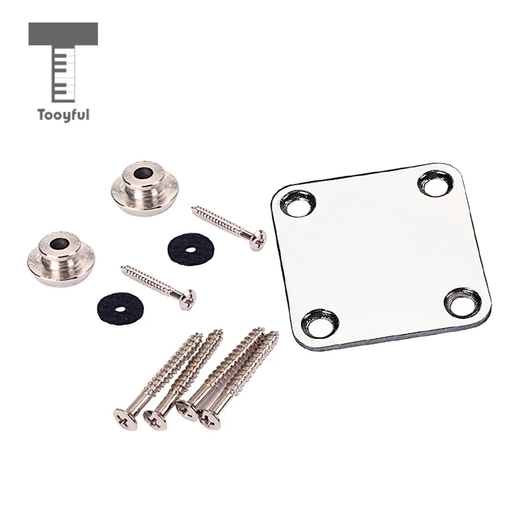 Chrome Electric Guitar Neck Plate+2pcs Strap Lock Button for Cigar Box Guitar Ukulele Mandolin Banjo