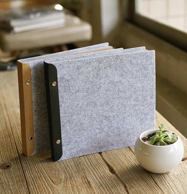 

Rivet Felt Plush Cover 24.3*21.8CM 20 Sheets PP Bag Album Simple Cover Interstitial DIY Scrapbook family photo album Baby foto