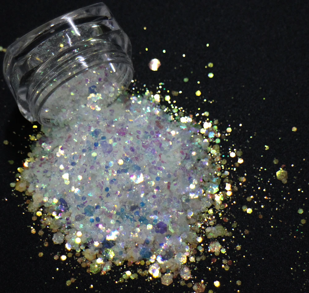 

4 Choices! Mix Hexagon Shapes Acrylic Glitters Sequins, Iridescent Rainbow Shining Color Slices 3D Nail Art Glitters Paillettes