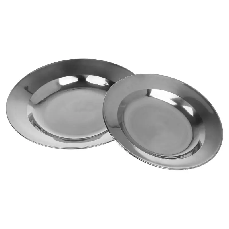 

Stainless Steel Round Dinner Plate Dish Tray Food Container Outdoor Camping Picnic Tableware 16-24cm