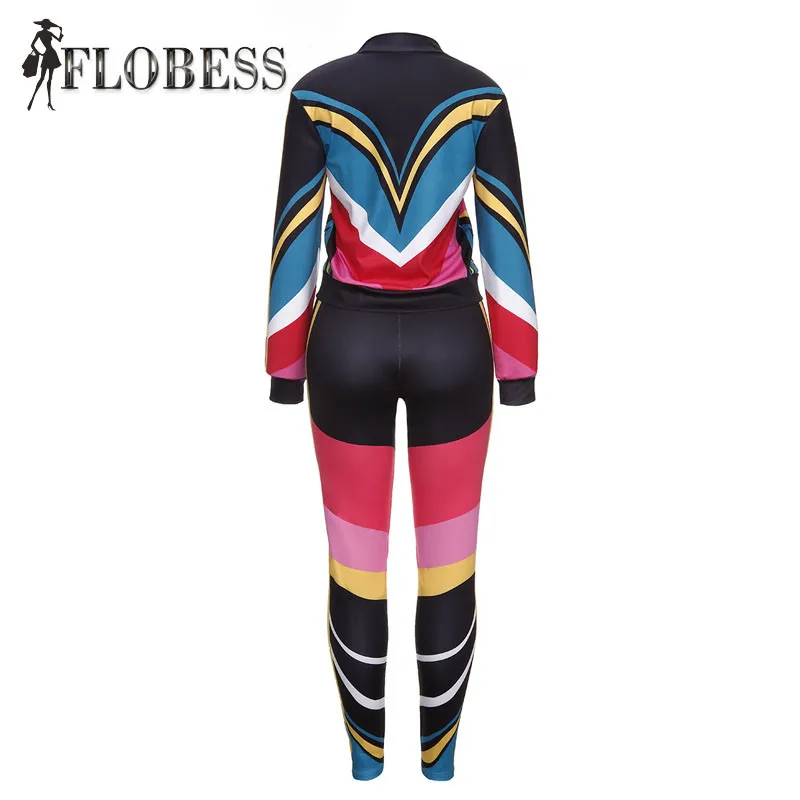 Two Piece Set Women's Tracksuits Autumn 2018 Jacket And Pants Zipper Casual Sweatsuit Long Sleeve Printing Spring Outfits Set