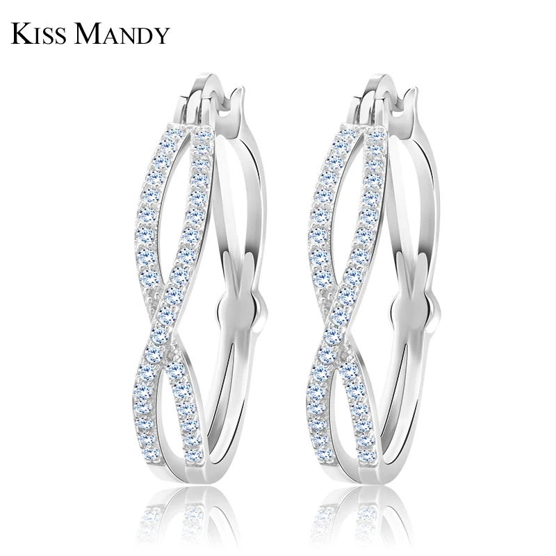 Женские серьги кольца KISS MANDY Infinity золотистого цвета с фианитами AAA ювелирные