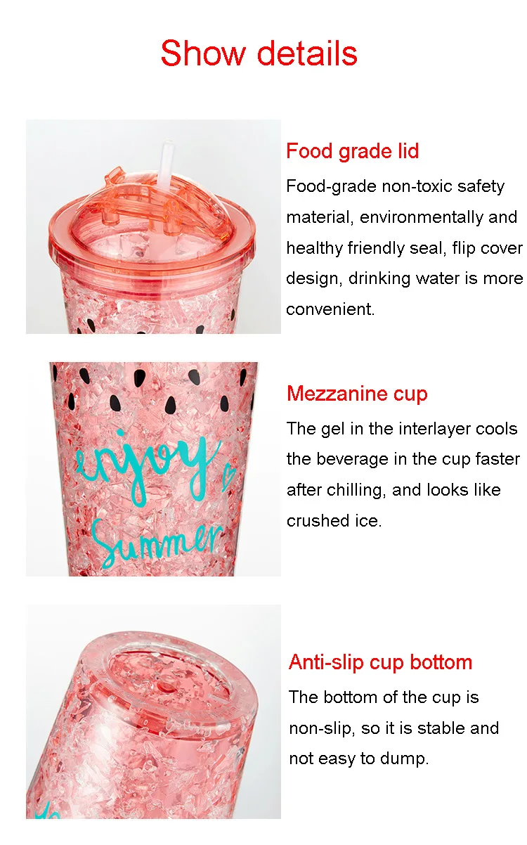 Straw Broken Ice Water Bottles Watermelon Iced Plastic Kettle Office Home Creative Juice Drink Milk Water Bottle With Lid - 600Ml 6 Straw Broken Ice Water Bottles Watermelon Iced Plastic Kettle Office Home Creative Juice Drink Milk Water Bottle With Lid - 600Ml