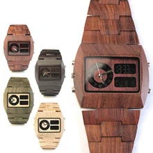 Высокое качество Relogio Masculino мужские деревянные японские кварцевые деревянные часы Мужские Аналоговые Цифровые Мужские t светодиодный дисплей