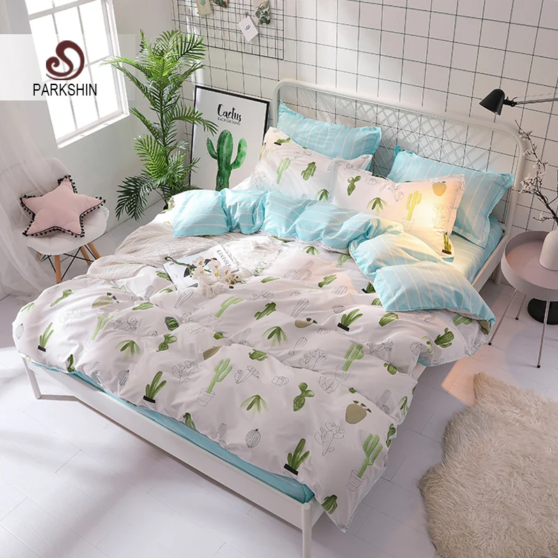 

ParkShin Cactus Duvet Cover Set Bed Flat Sheet Pillowcases Double Bedspread Bed Linens Single Nordic Home Decor Bedding Set