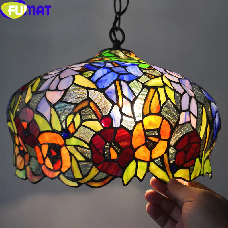 FUMAT витражная Подвесная лампа Tiffanylamp, цветная стеклянная художественная Подвесная лампа для гостиной, столовой, подвесной светильник, светильники