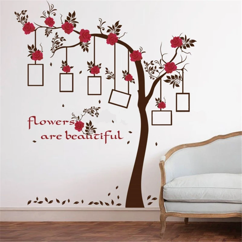 1 set Large  Family Tree Photo Frame Removable Wall Sticker Love Tree Love You Forever Bird Butterfly Decal