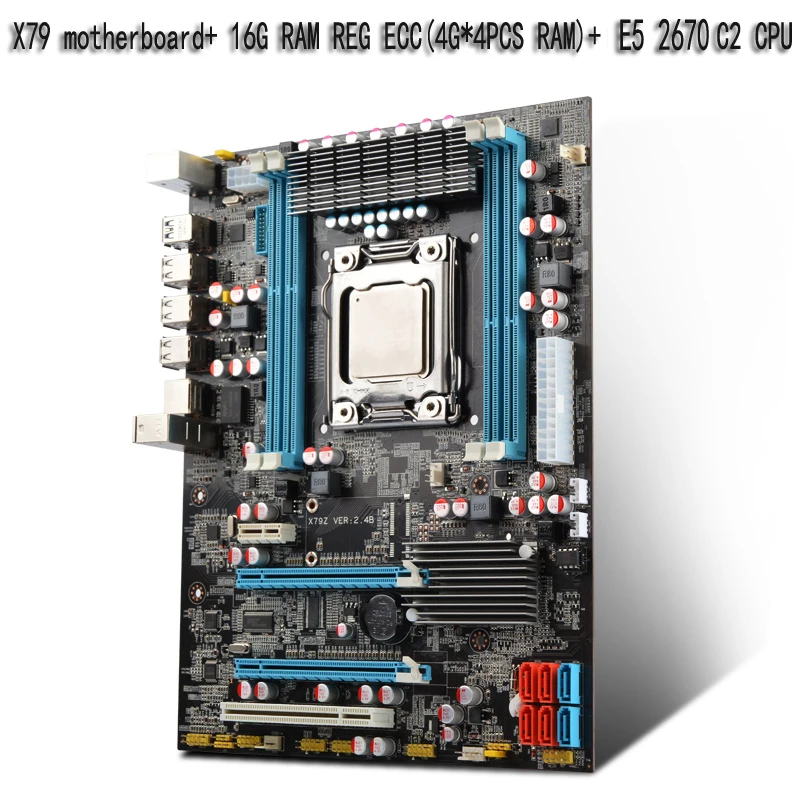 

desktop motherboard new X79 motherboard LGA 2011+16G (4*4PCS) REG ECC+E5-2670 C2 CPU set All solid boards free shipping