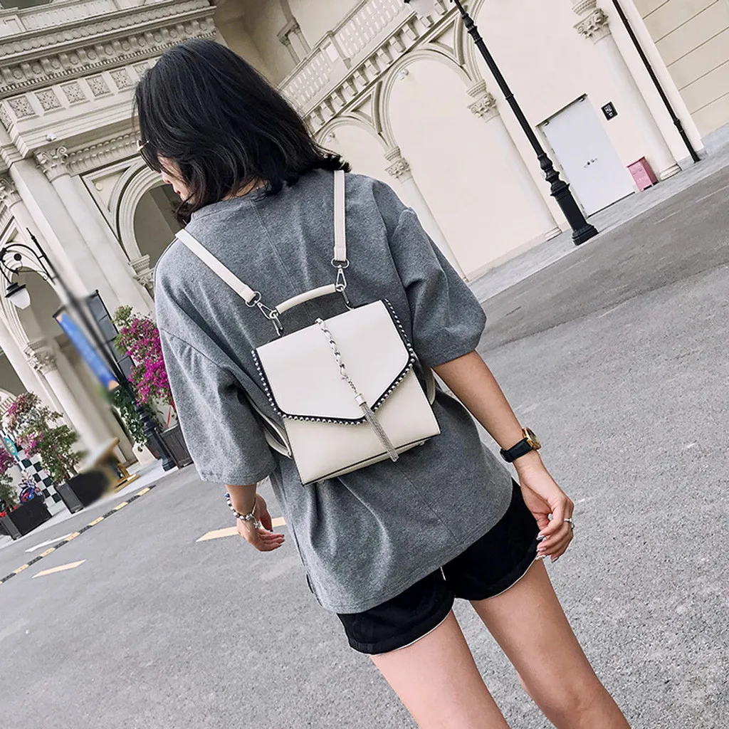 

Women Leather Zipper Shoulder Bag 2019 Summer Multi-Function Backpack Female School Bagpack Bag For Grils Contrast Color Travel