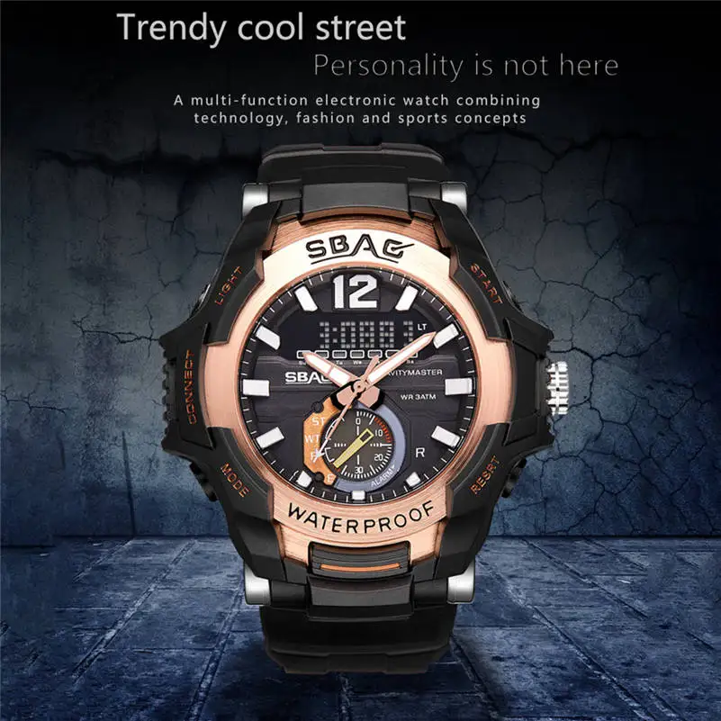 SBAO брендовые Роскошные мужские часы, спортивные водонепроницаемые часы с календарем, многофункциональные светодиодный электронные часы, мужские часы 661S4