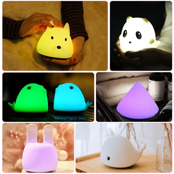

Silicone Night Light Cute Rabbit Panda Dolphin Dog Multicolor Rechargeable Touch Sensor Soft Kids Pressure reducing Toy Gift