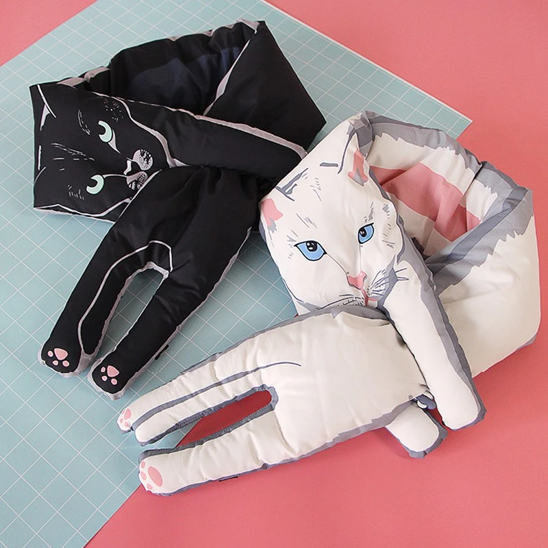 Lesov Vers Le Bas Plume Echarpe Panda Chat Bande Dessinee Cou Anneau Gonflable Snood Foulards Etanche Femmes Hommes Doux Chaud Bouton Echarpe Plus Recent Aliexpress