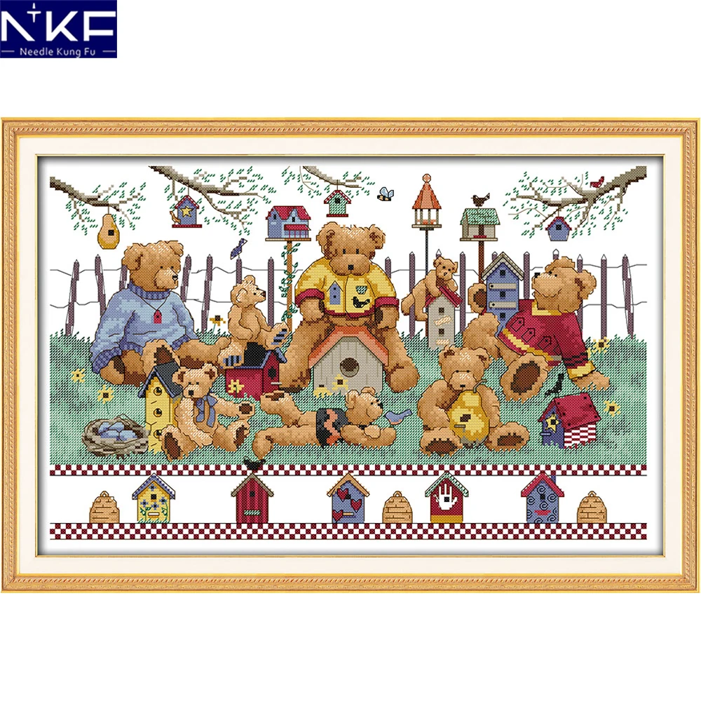 

NKF Little bears party Cartoon style Art Craft Counted Cross Stitch Cross Stitch DIY Cross Stitch Kits For Embroidery Needlework