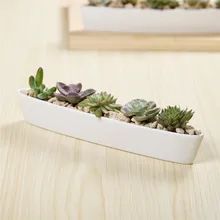 Simple white ceramic porcelain pottery Novel Mini desktop type Zakka Long Ship Shape flower pot planter container garden bonsai