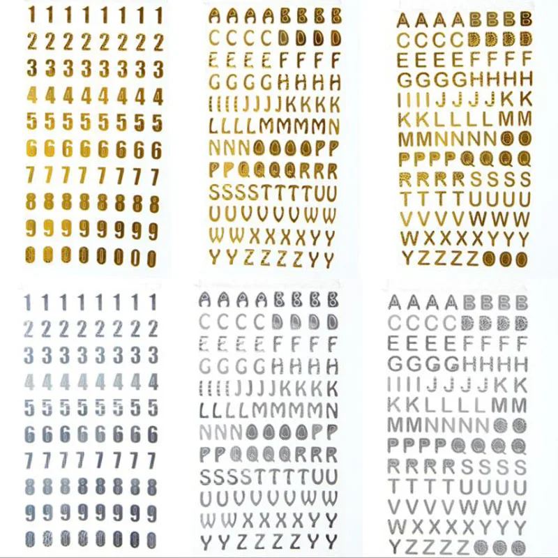 

3 Styles Alphanumeric Collage Creative Foil Stickers Stationery Mobile DIY Album Decoration Stickers Size 175mm* 95mm