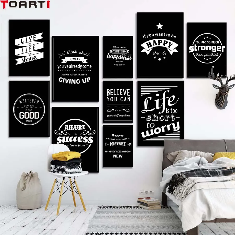 Success Happy Love Inspiring Quotes Canvas Painting Home Living Room Black Wall Art Posterampprints Modern Picture